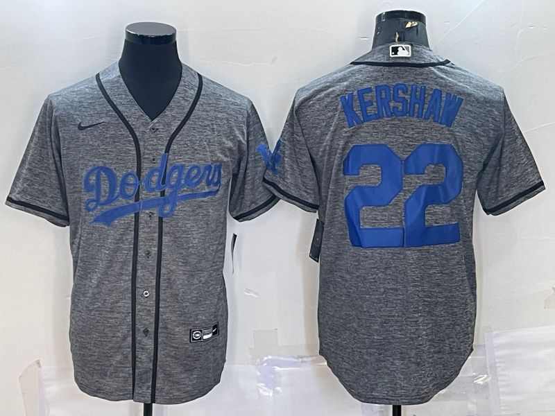 Men Los Angeles Dodgers #22 Kershaw Grey hemp ash 2022 Nike MLB Jerseys